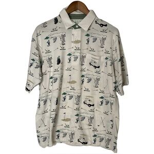Palmland Club vintage branded polo shirt featuring all-over golf-themed print LG